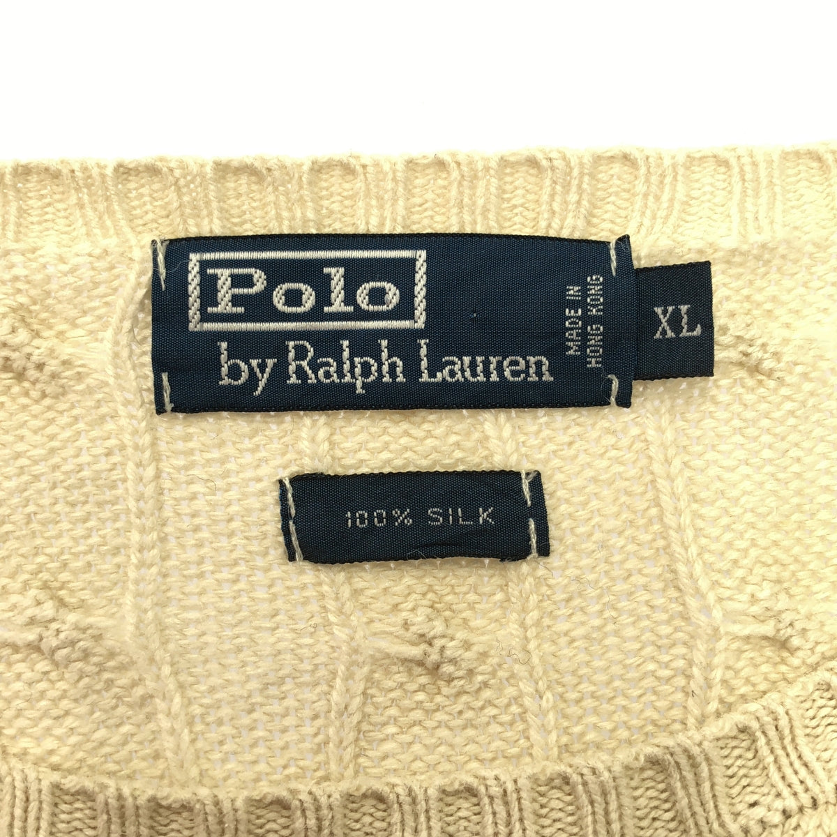 POLO RALPH LAUREN / ポロラルフローレン | シルク100％ ワンポイント 刺しゅう クルーネック ケーブルニット | XL | メンズ