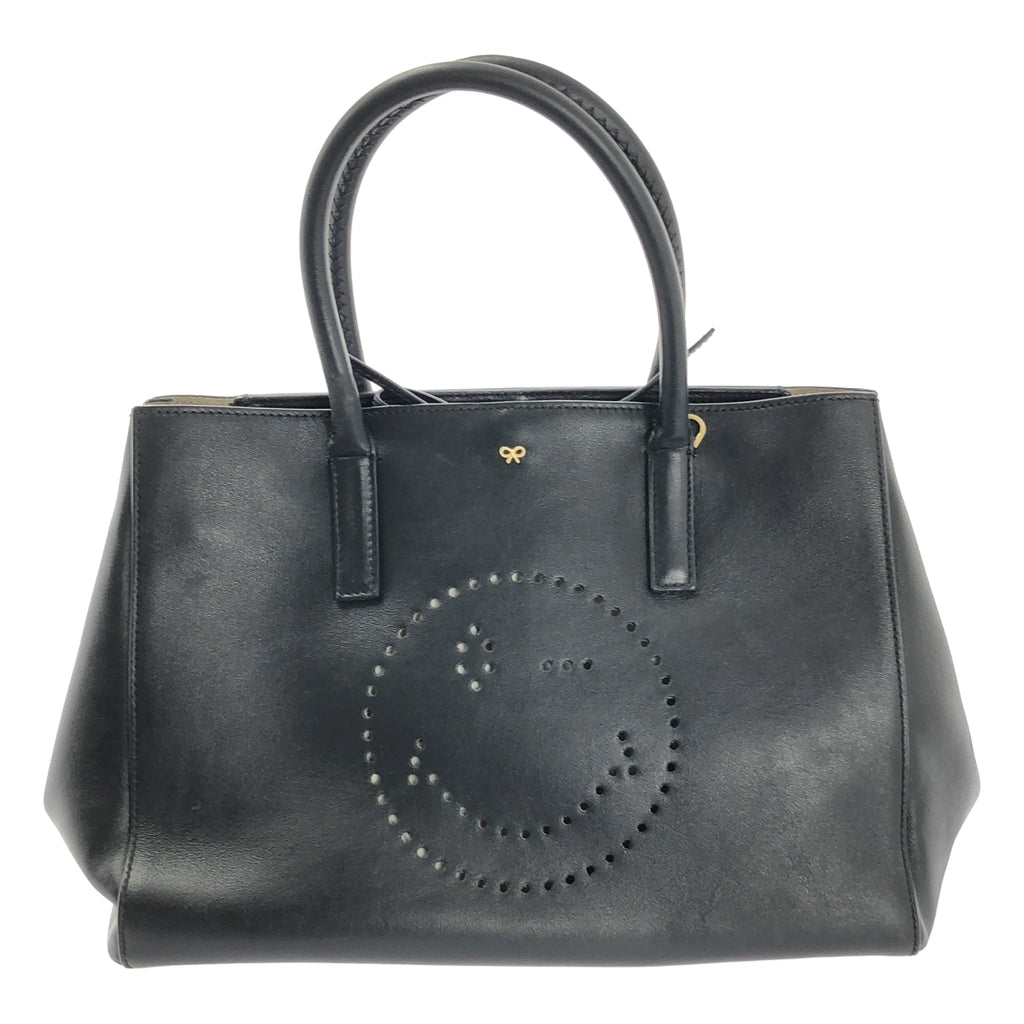 【成色極佳】ANYA HINDMARCH | 皮革鏤空笑臉手提包 | 黑色 | 女士