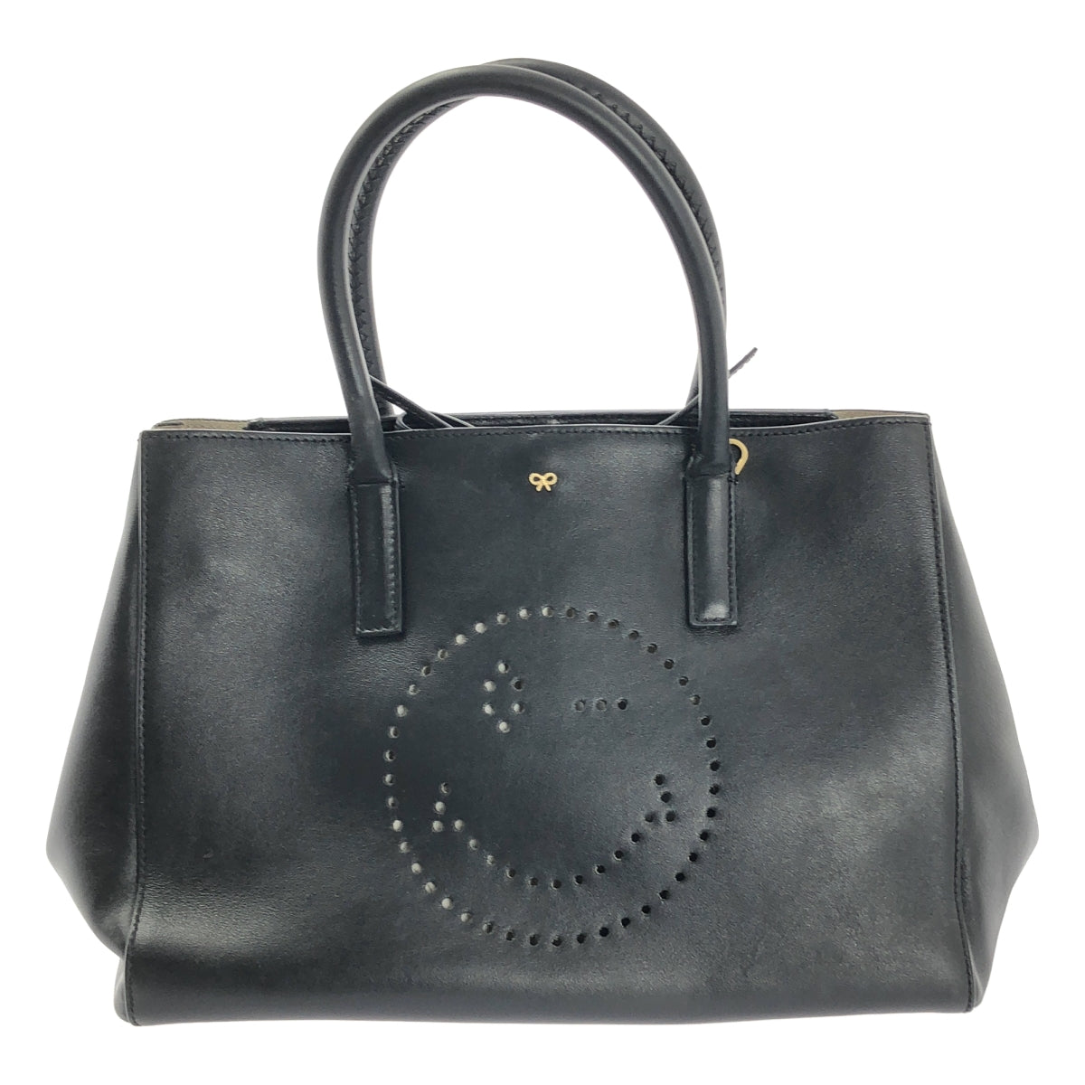 【成色極佳】ANYA HINDMARCH | 皮革鏤空笑臉手提包 | 黑色 | 女士