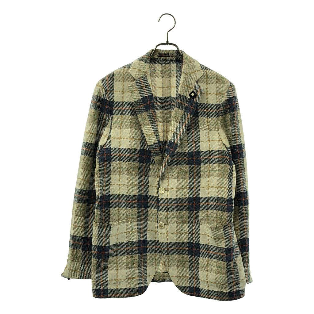 LARDINI / ラルディーニ | シルク チェック テーラード ジャケット / ブートニエール付き | 48 | メンズ