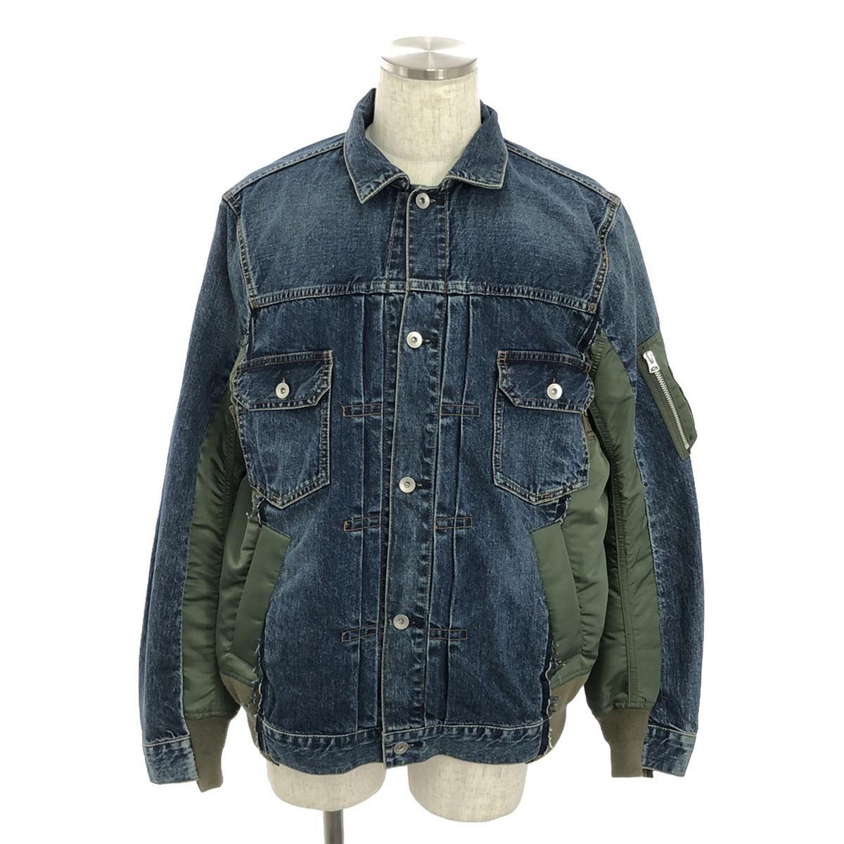 sacai / サカイ | Denim x Nylon Twill Jacket MA-1 / ドッキング ミリタリー デニム ジャケット | 2 | インディゴ/カーキ | メンズ