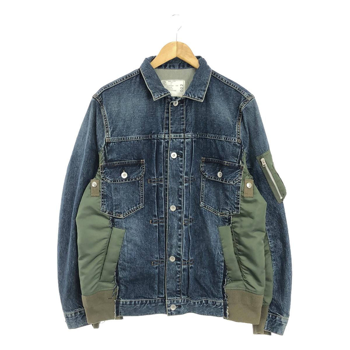 sacai / サカイ | Denim x Nylon Twill Jacket MA-1 / ドッキング ミリタリー デニム ジャケット | 2 | インディゴ/カーキ | メンズ