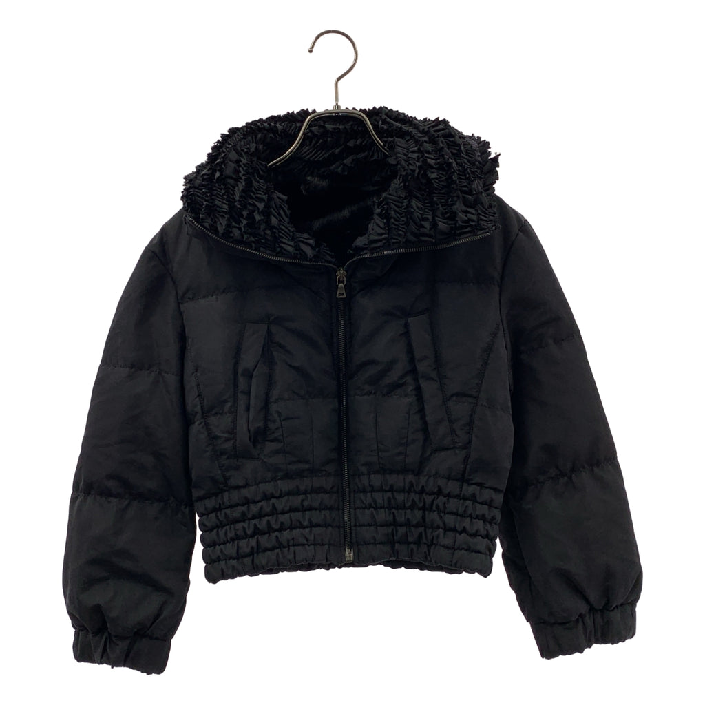 PRADA | 絲質混紡貂毛荷葉邊領口Logo拉鍊外套/外套 | 36碼 | 黑色 | 女款