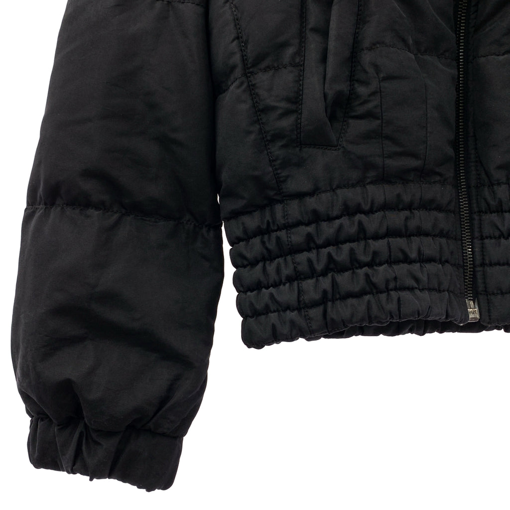 PRADA | 絲質混紡貂毛荷葉邊領口Logo拉鍊外套/外套 | 36碼 | 黑色 | 女款