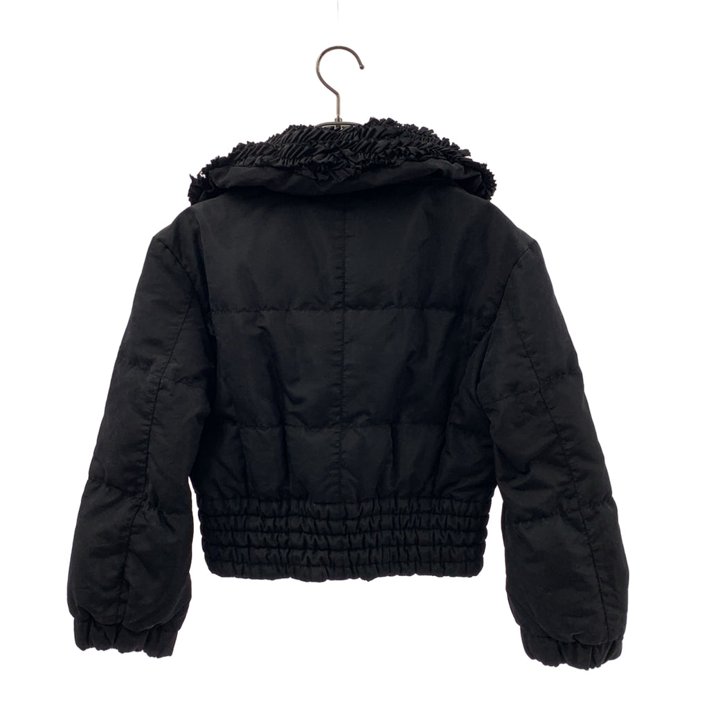 PRADA | 絲質混紡貂毛荷葉邊領口Logo拉鍊外套/外套 | 36碼 | 黑色 | 女款