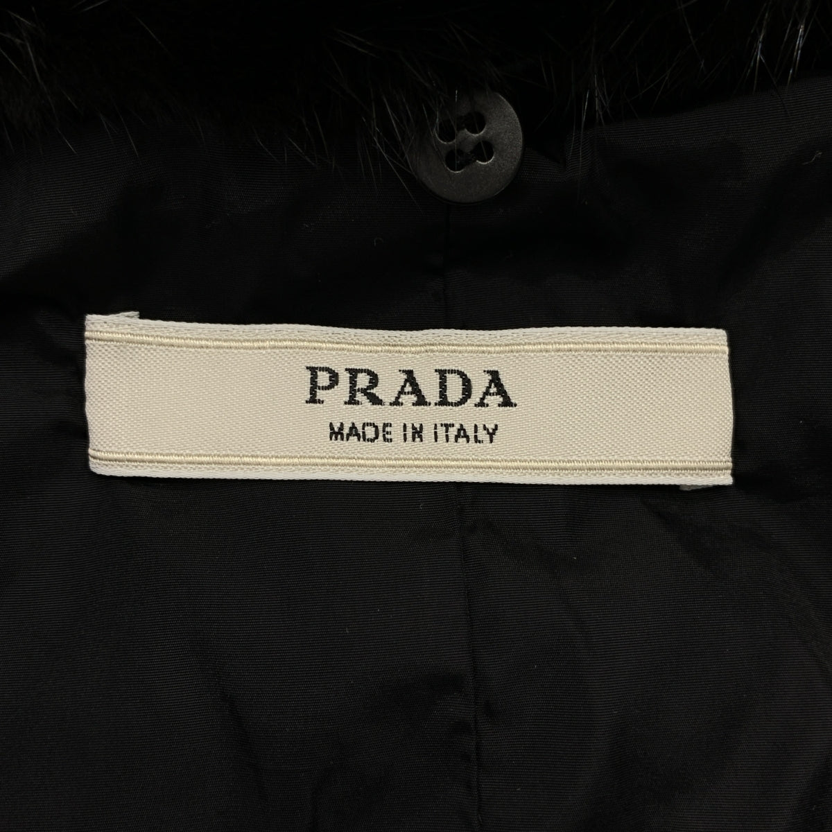 PRADA | 絲質混紡貂毛荷葉邊領口Logo拉鍊外套/外套 | 36碼 | 黑色 | 女款