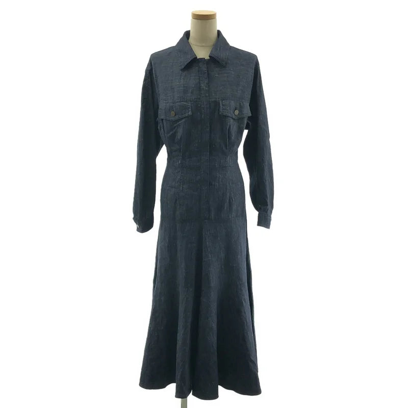 EPOCA / エポカ | リネン レーヨン ストレッチ シャツカラー ドレス ワンピース | 40 | レディース