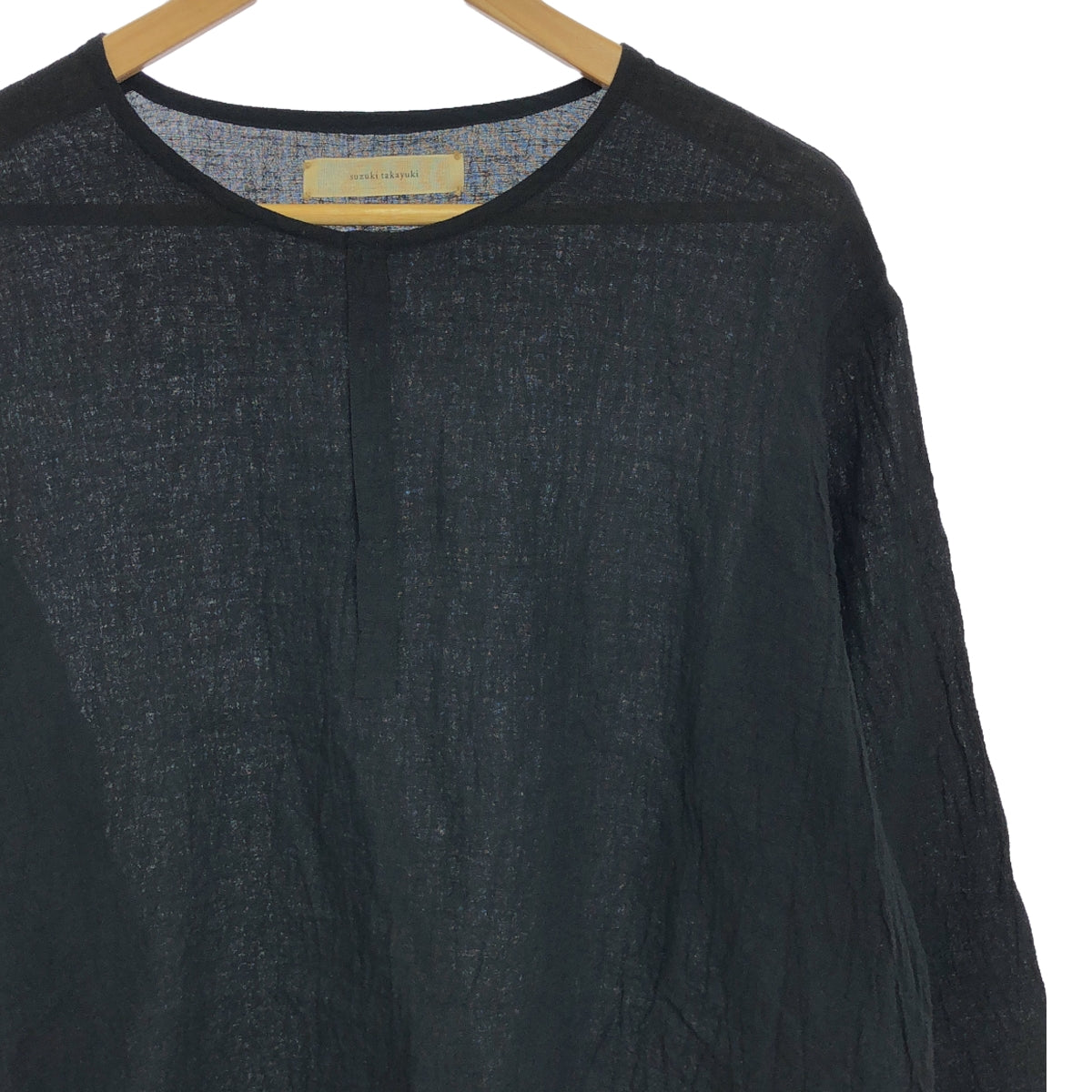 suzuki takayuki / suzuki takayuki | gauze shirt cotton hemp gauze henley neck pullover shirt | black | men's