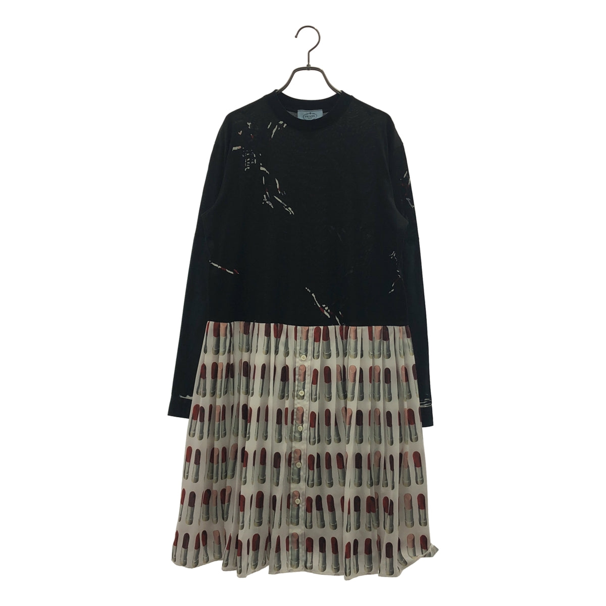 PRADA / プラダ | 2018SS | トライアングル 三角ロゴパッチ リッププリント 切替 ワンピース | S | レディース