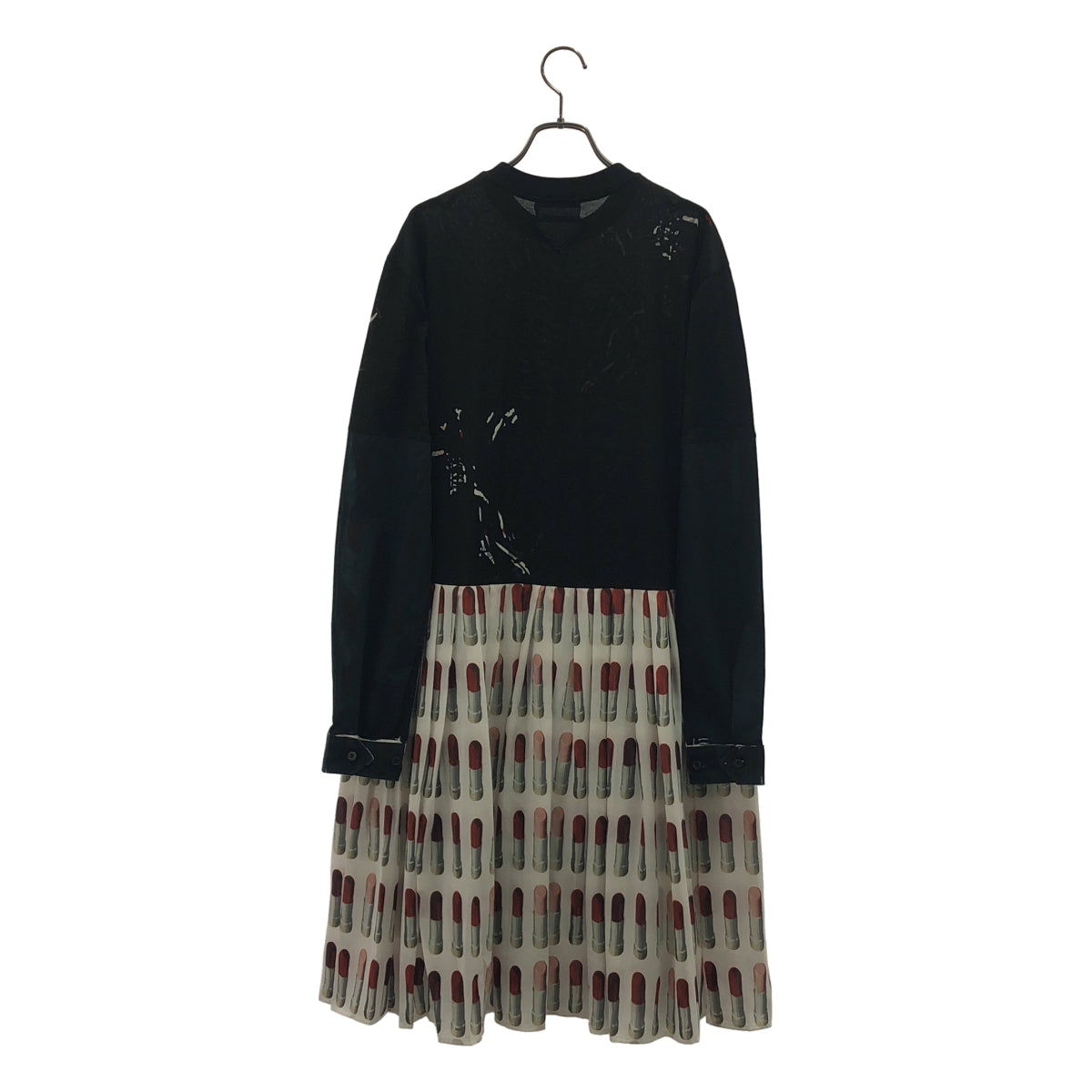 PRADA / プラダ | 2018SS | トライアングル 三角ロゴパッチ リッププリント 切替 ワンピース | S | レディース