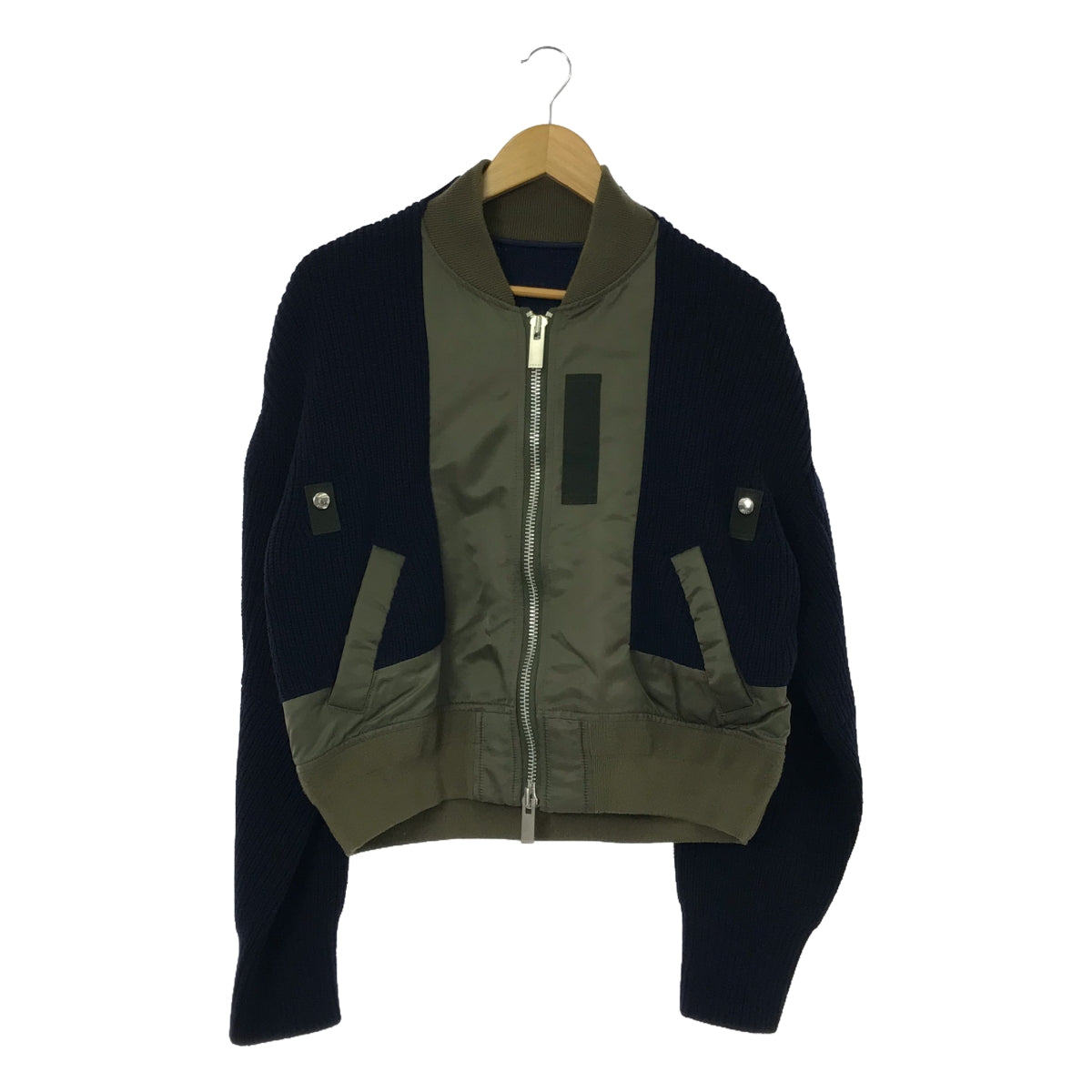 sacai / 사카이 | 다른 소재 MA-1 니트 도킹 봄버 재킷 / 블루존 | 2 | 여성