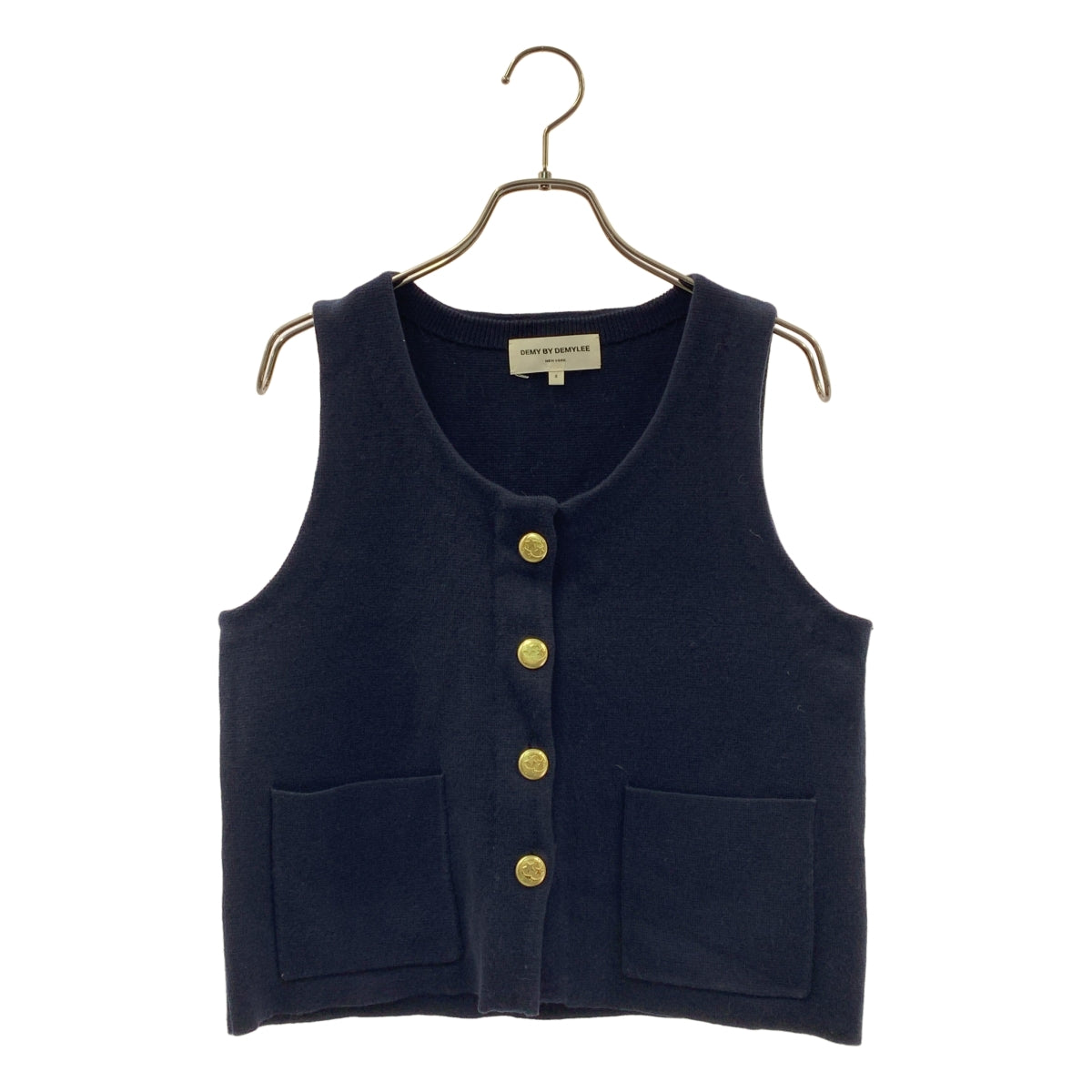 DEMY BY DEMYLEE / デミー バイ デミリー | ロゴ金ボタン ニット ベスト | S | ネイビー | レディース