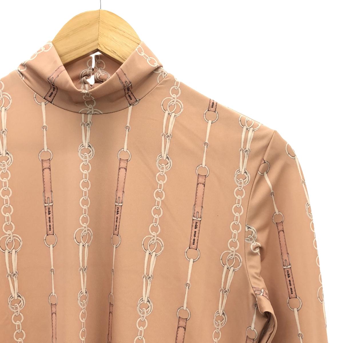 [Good Condition] Rokh | Bit Chain All-Over Print High Neck Cut and Sew | M | Beige | Women's