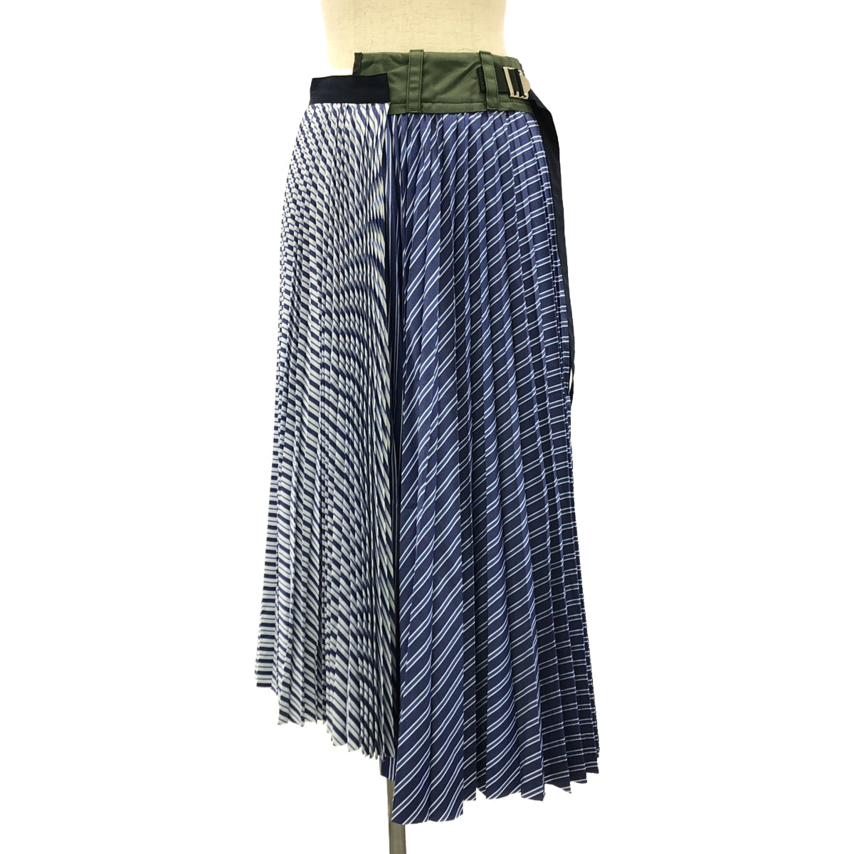 【美品】  sacai / サカイ | Cotton Poplin Pleated Skirt ロングスカート | 0 | カーキ/ブルー/ホワイト | レディース