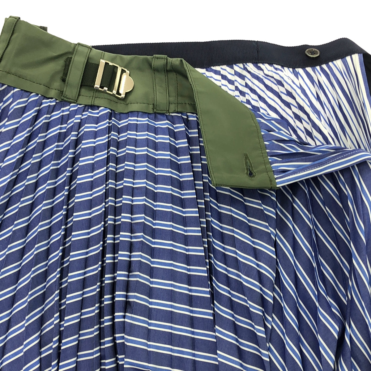 【美品】  sacai / サカイ | Cotton Poplin Pleated Skirt ロングスカート | 0 | カーキ/ブルー/ホワイト | レディース