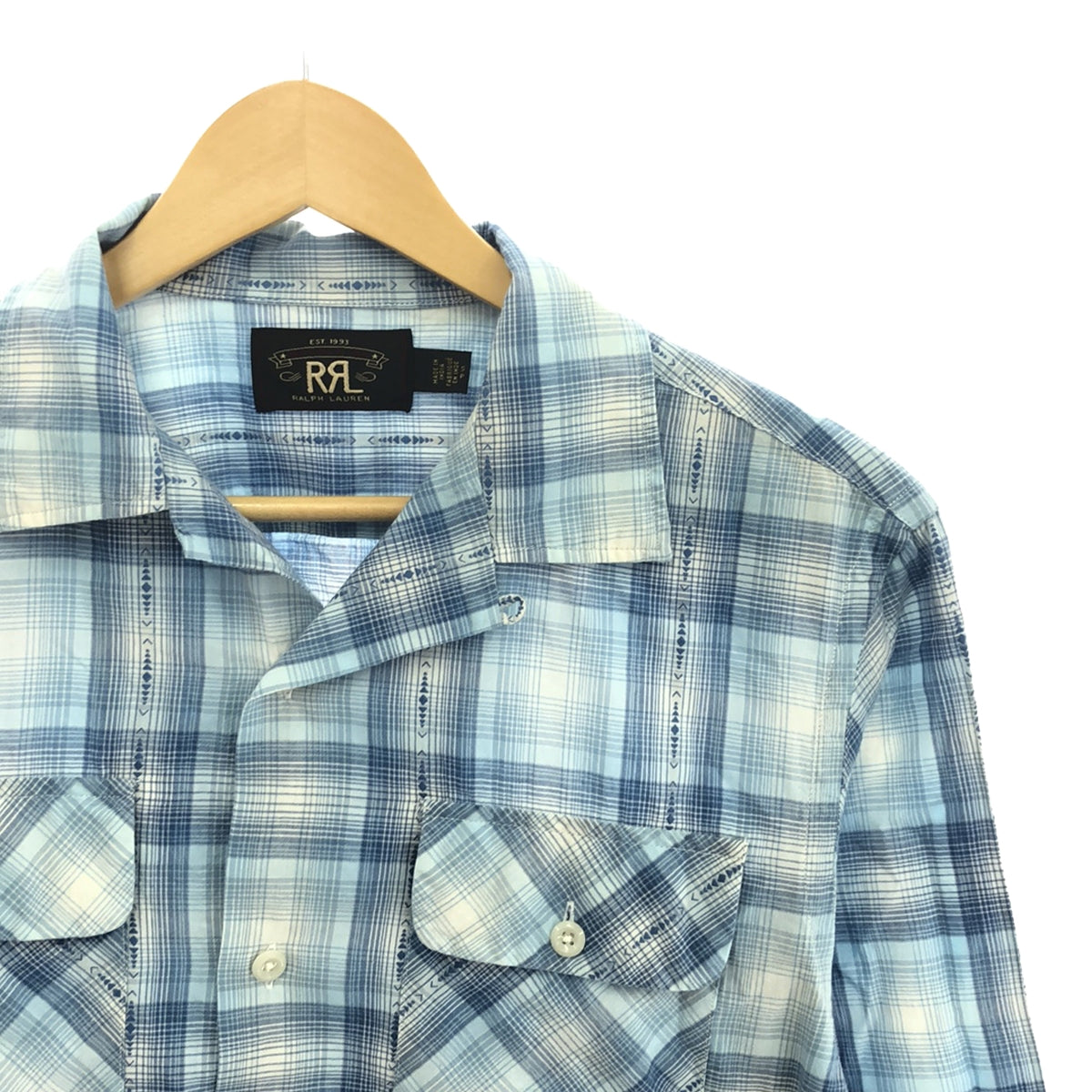 RRL / 더블 아트 엘 | CARTER CAMP SHIRT 네이티브 체크 오픈 컬러 셔츠 | S | 블루 | 남성