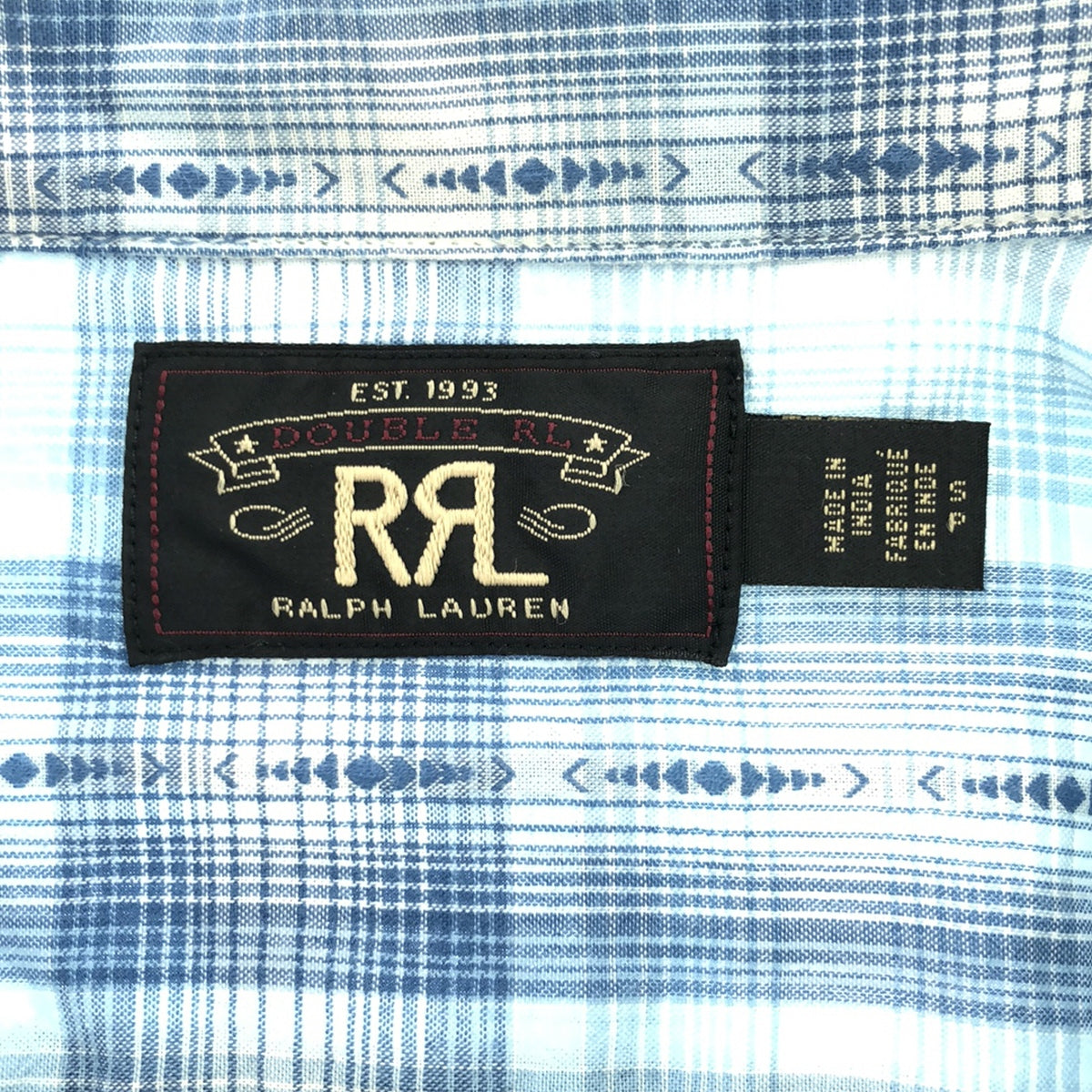 RRL / 더블 아트 엘 | CARTER CAMP SHIRT 네이티브 체크 오픈 컬러 셔츠 | S | 블루 | 남성