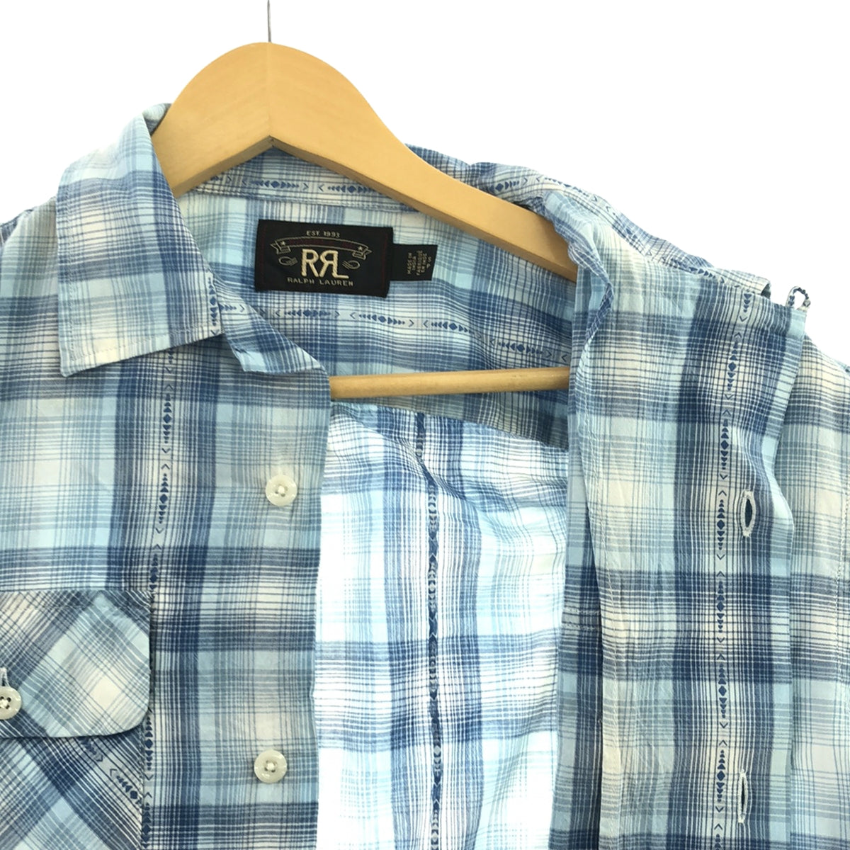 RRL / 더블 아트 엘 | CARTER CAMP SHIRT 네이티브 체크 오픈 컬러 셔츠 | S | 블루 | 남성