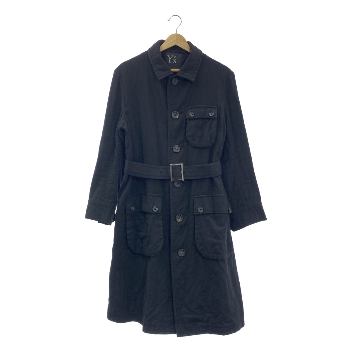 Y's / Y's Yohji Yamamoto | 棉質羊毛立領束帶大衣 | 尺寸 1 | 黑色 | 女款