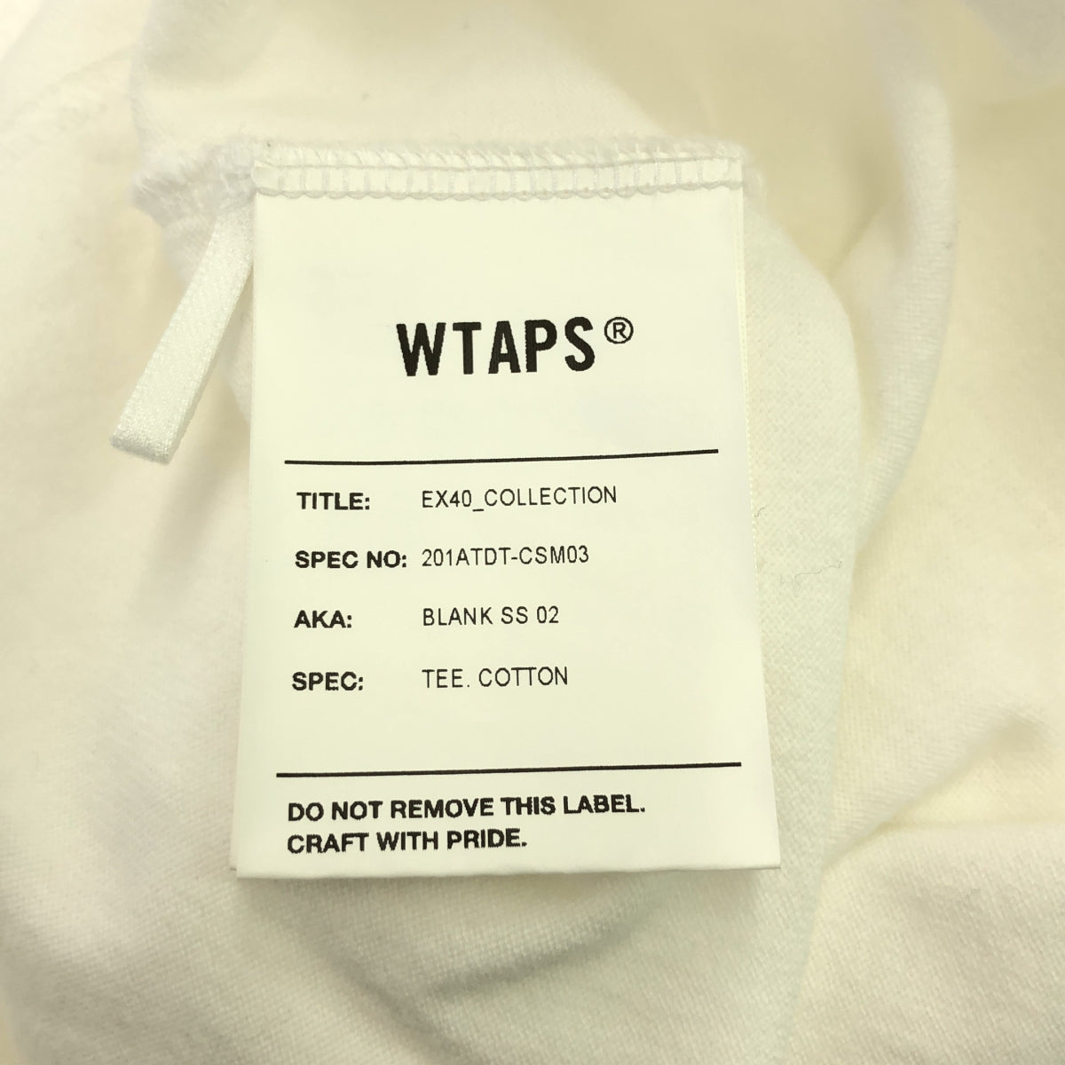 WTAPS / 雙擊 | 2020春夏 | BLANK SS 02 TEE 純色 T 卹 | 2 |白色 |男士