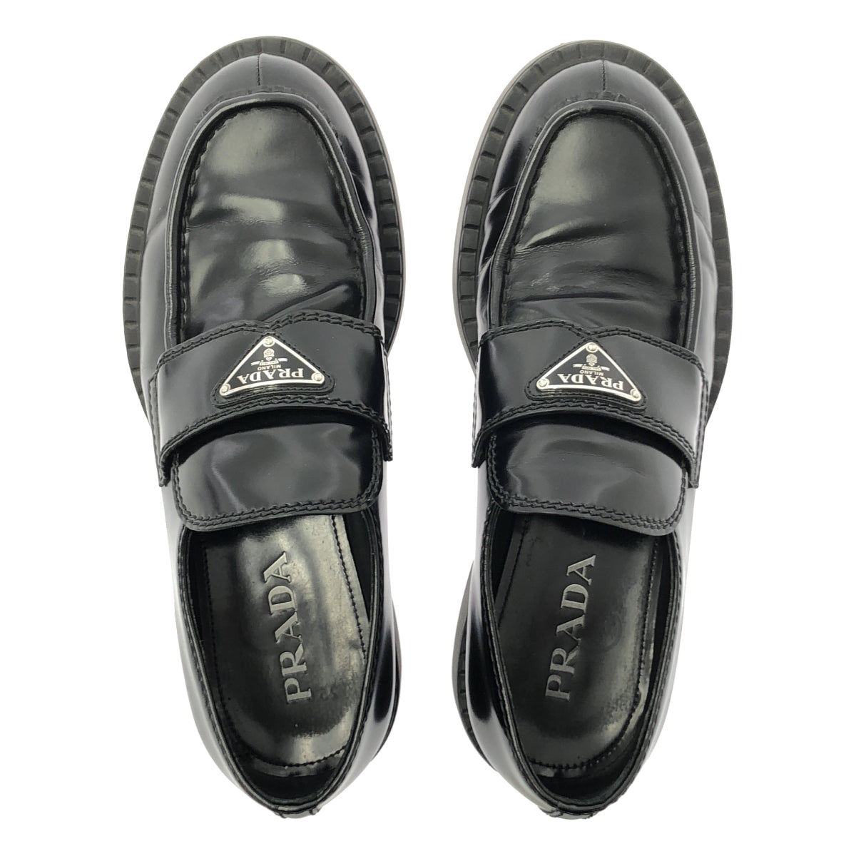 PRADA / プラダ | トライアングルロゴプレート チョコレート ブラッシュドレザー ローファー | 8 1/2 | メンズ