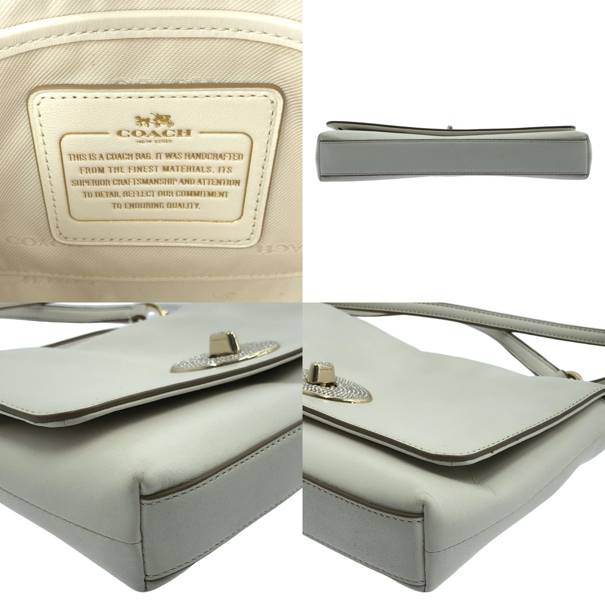 COACH | Leather Stone Chain Shoulder Bag | Ivory | Women's