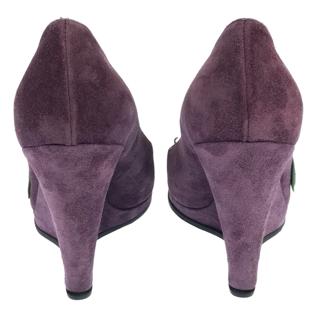 [完好狀態] miu miu |絨面革花卉圖案露趾坡跟鞋 | 37 1/2 |紫色 |女性的