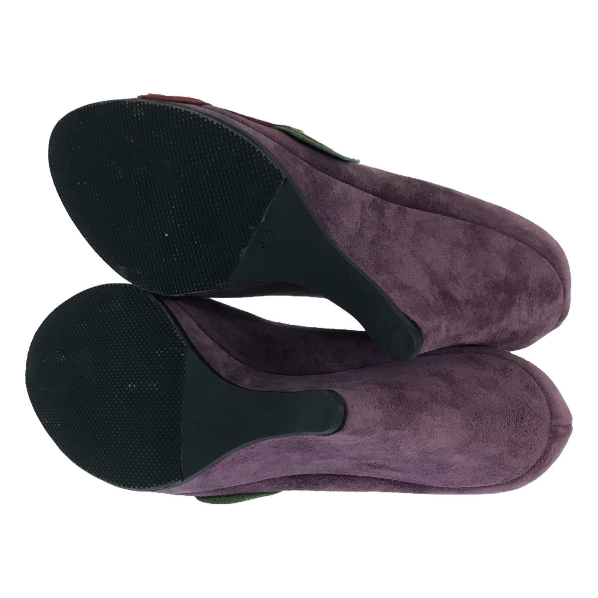 [完好狀態] miu miu |絨面革花卉圖案露趾坡跟鞋 | 37 1/2 |紫色 |女性的