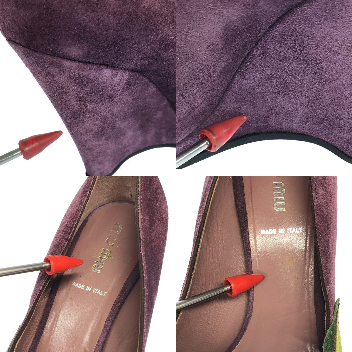 [完好狀態] miu miu |絨面革花卉圖案露趾坡跟鞋 | 37 1/2 |紫色 |女性的