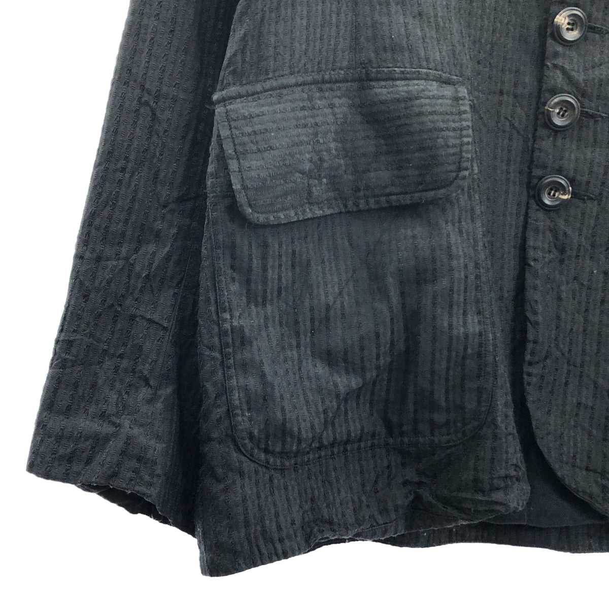 【미품】 JOHN ALEXANDER SKELTON / 존 알렉산더 스켈레톤 | 2024AW | Sedge Winter Jacket 실크 도비 스트라이프 스탠드 컬러 재킷 | XS | 블랙 | 남성