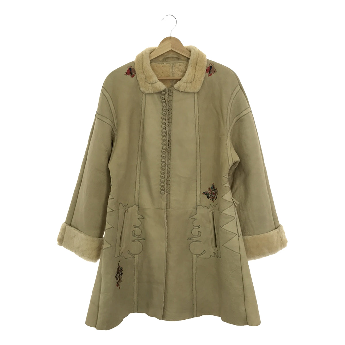 KENZO |刺繡針法羊毛大衣 |尺寸 40 |象牙 |女性的