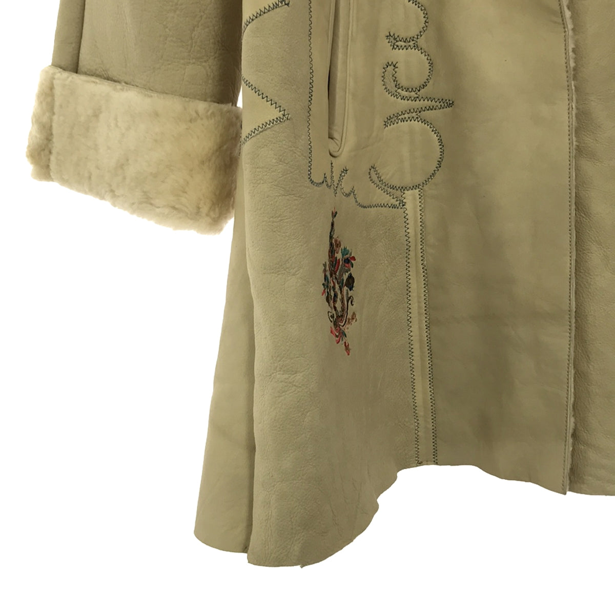 KENZO |刺繡針法羊毛大衣 |尺寸 40 |象牙 |女性的