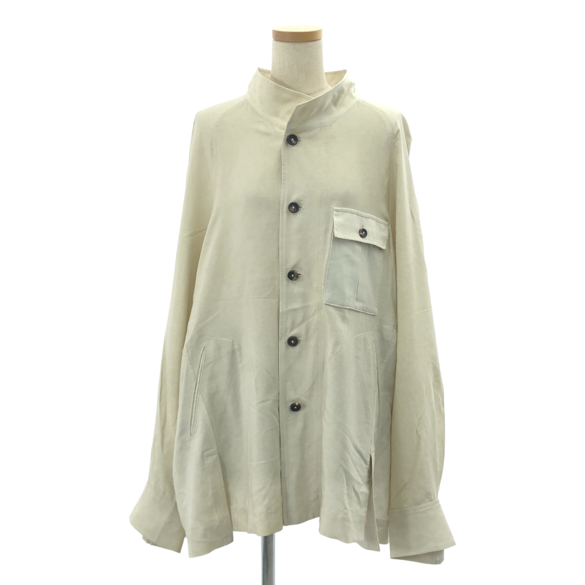 【美品】  ziggy chen / ジギーチェン | 2024AW | ZIGGY CHEN Stand Collar Pocket Shirt / オーバー シャツ ジャケット | 44 | Vintage White | メンズ