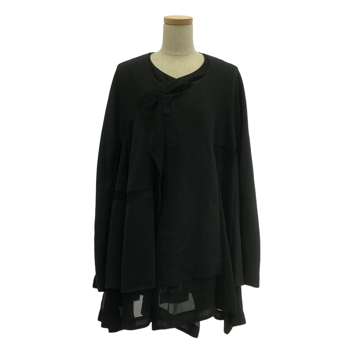 【美品】  COMME des GARCONS / コムデギャルソン | 2021SS | ポリエステル 変形 アシンメトリー レイヤード ノーカラー オーバージャケット | L | ブラック | レディース