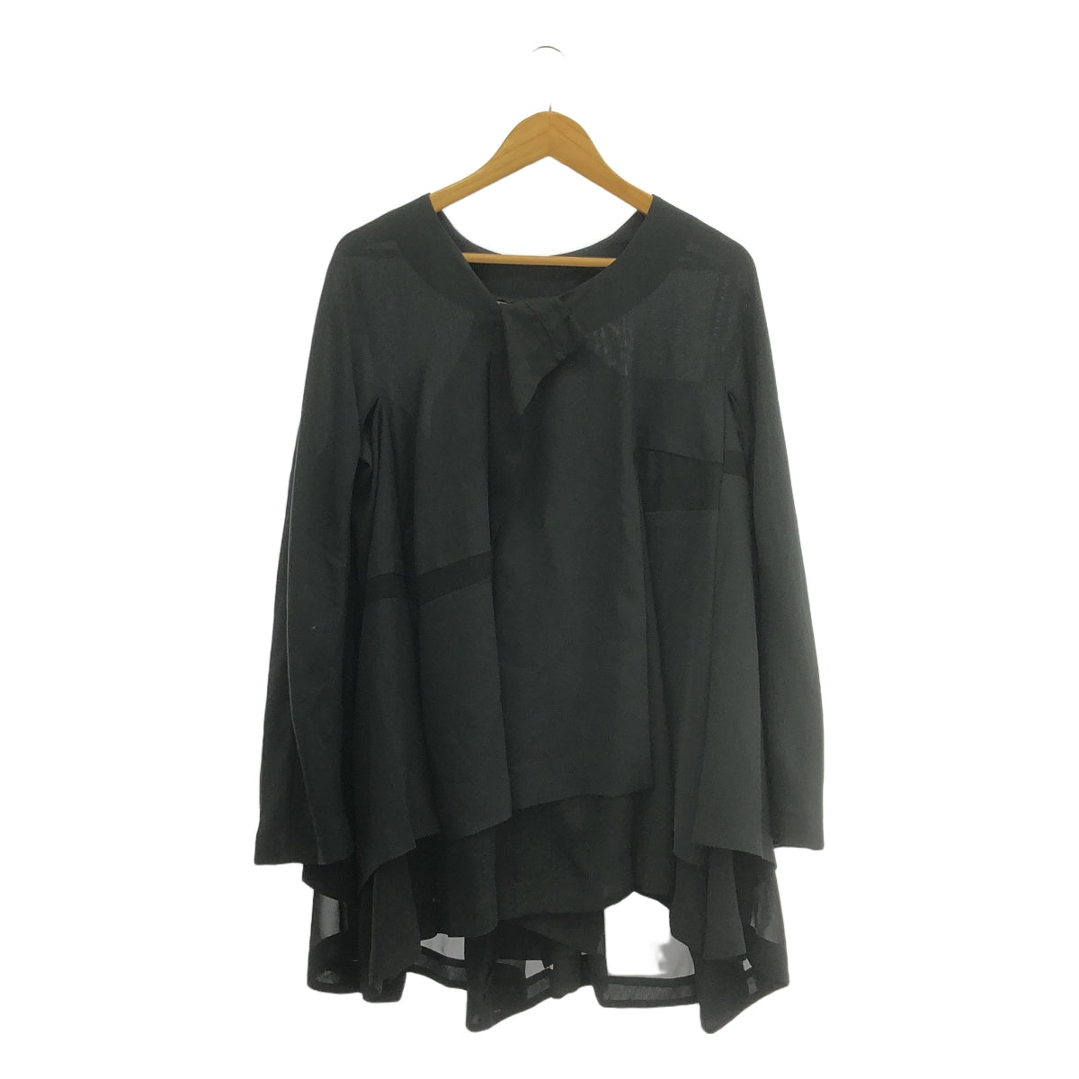 【美品】  COMME des GARCONS / コムデギャルソン | 2021SS | ポリエステル 変形 アシンメトリー レイヤード ノーカラー オーバージャケット | L | ブラック | レディース