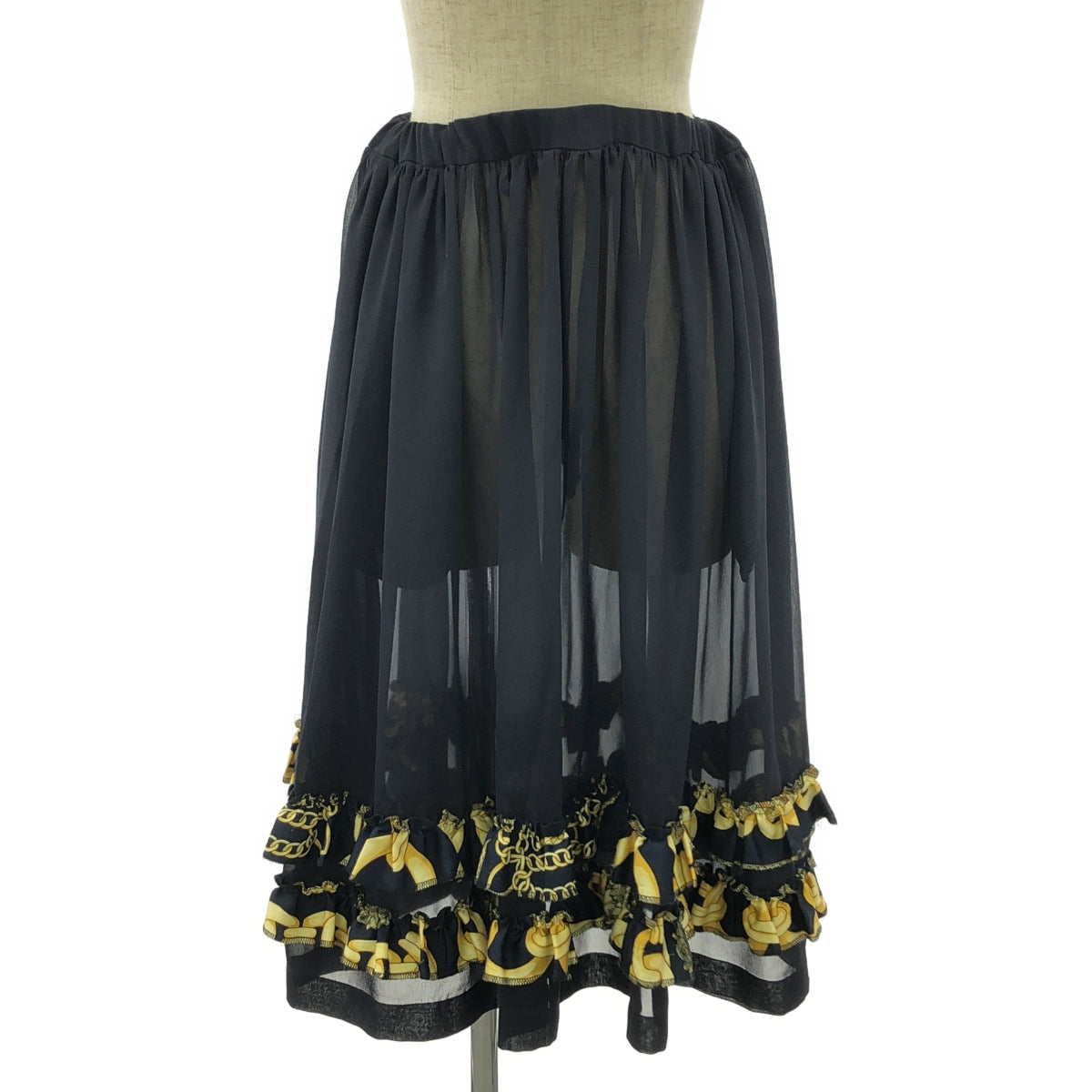 COMME des GARCONS GIRL / コムデギャルソンガール | 2015SS | シアー フリル ロング イージー スカート | S | ネイビー/イエロー | レディース