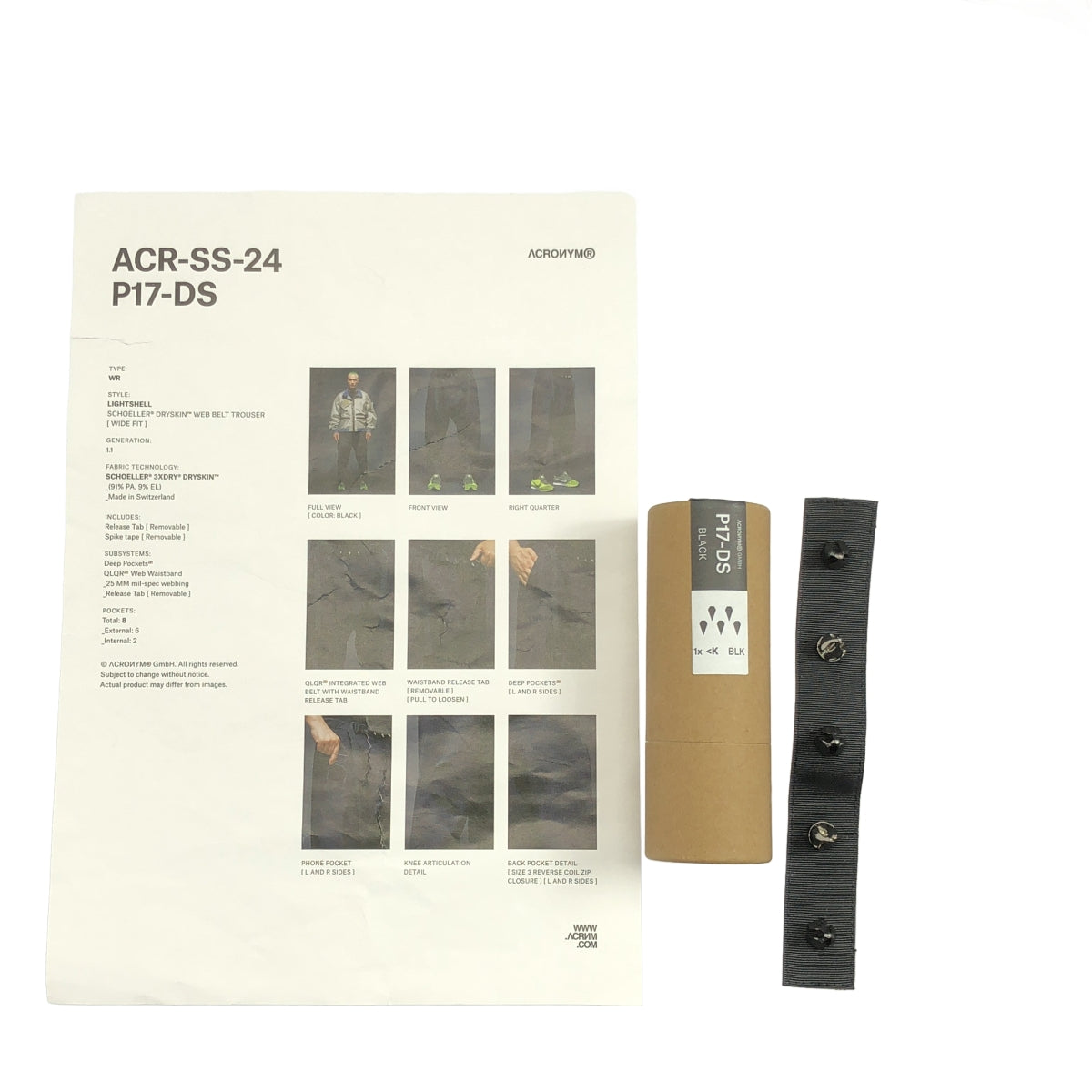 【新品】  ACRONYM / アクロニウム | 2024SS | P17-DS SCHOELLER DRYSKIN WEB BELT TROUSER WIDE FIT ワイドフィット ドライスキン ウェブベルト トラウザーパンツ | L | ブラック | メンズ