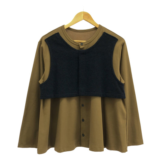 [Good Condition] Y's / Y's Yohji Yamamoto | Mixed Material Crew Neck Cardigan | 2 | Khaki x Navy | Women's