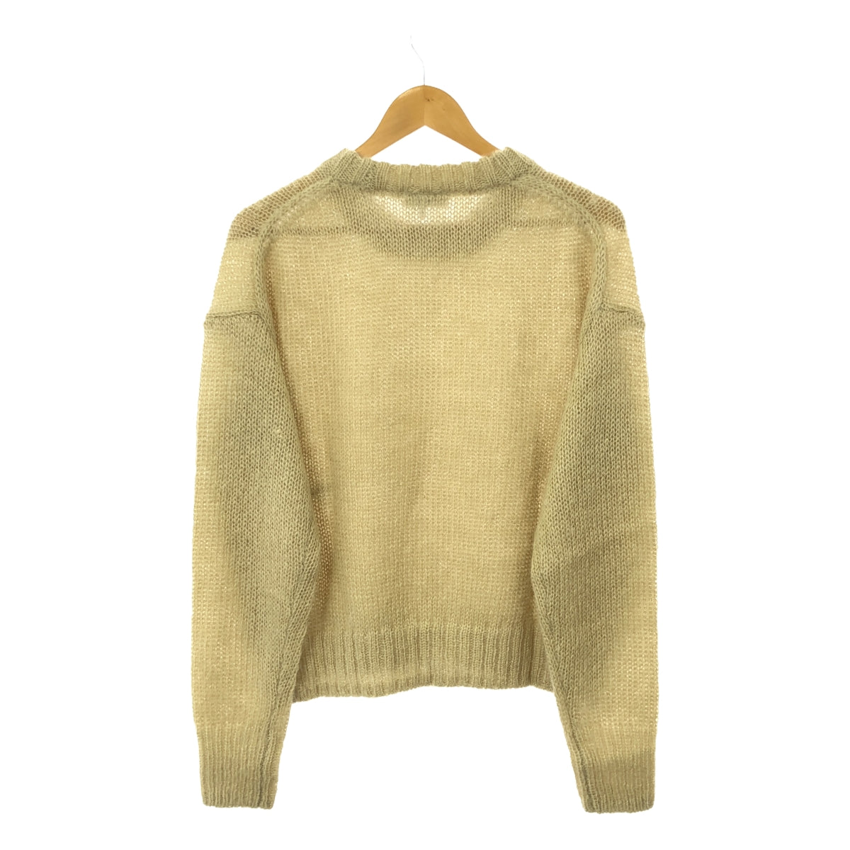 【미품】 Ganni / 가니 | Mohair O-neck Pullover 로고 자수 모헤어 O 넥 니트 | S/M | 베이지 | 여성