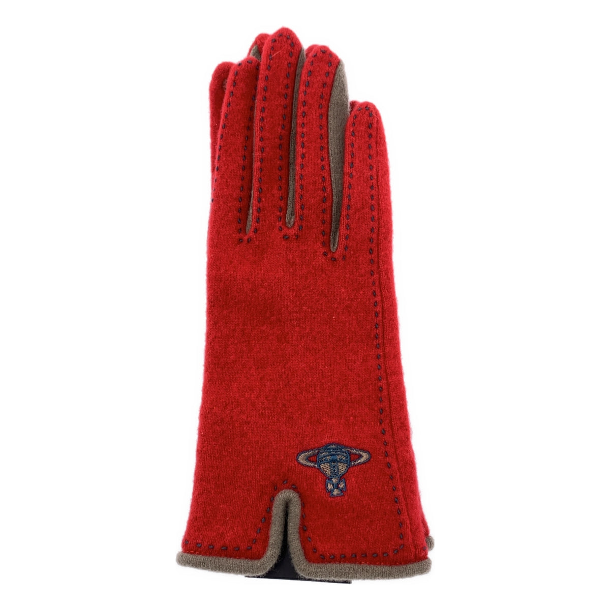 [狀況極佳] Vivienne Westwood | 羊毛球刺繡 Patagonia 生態羊毛開衩手套 | 紅色 | 女款