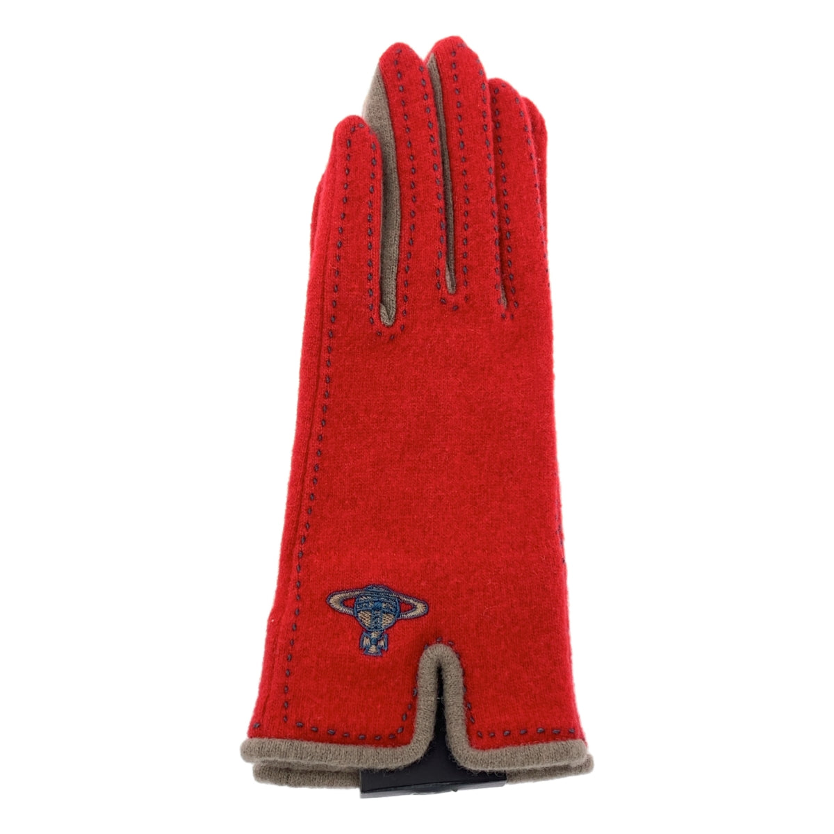 【美品】  Vivienne Westwood / ヴィヴィアンウエストウッド | ウール オーブ エンブロイダリー パタゴニアエコウール スリットグローブ 手袋 | レッド | レディース