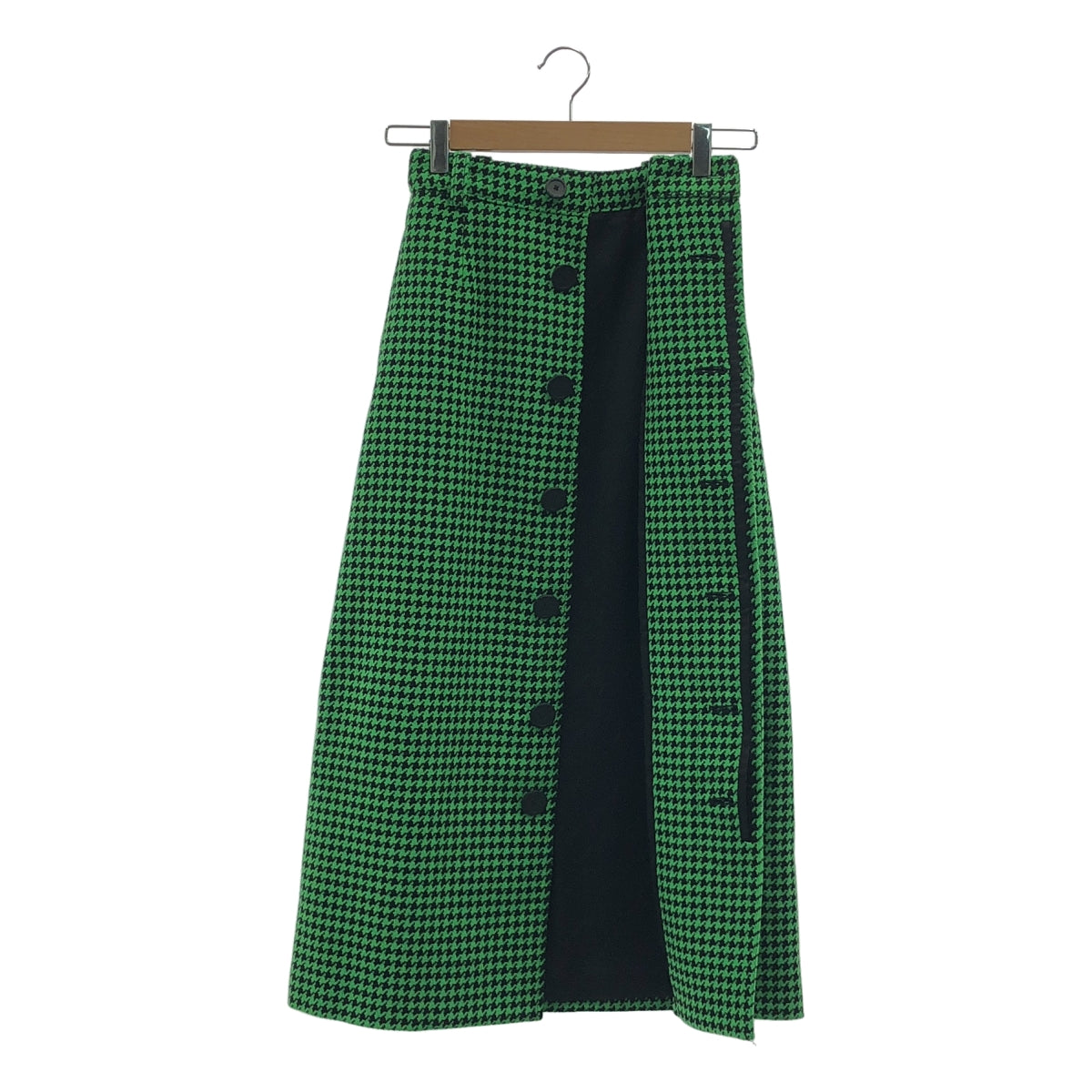 【新品】  BALENCIAGA / バレンシアガ | 千鳥格子 ウール ロングスカート | 34 | グリーン / ブラック | レディース