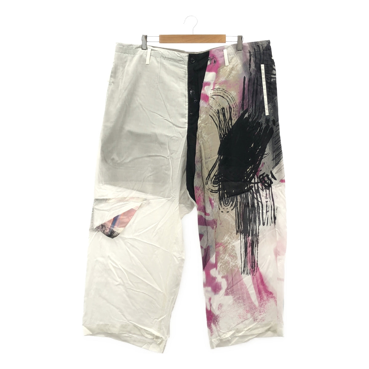 [近乎全新] 山本耀司男士 | 2025SS | 灰色印花長褲 | 灰色印花人造絲長褲 | 尺寸 3 | 白色 | 男款