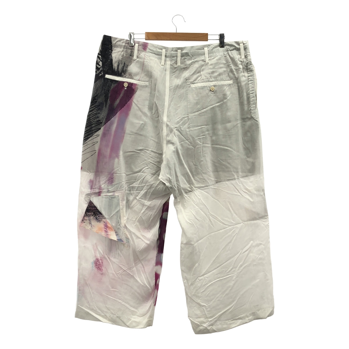 [近乎全新] 山本耀司男士 | 2025SS | 灰色印花長褲 | 灰色印花人造絲長褲 | 尺寸 3 | 白色 | 男款