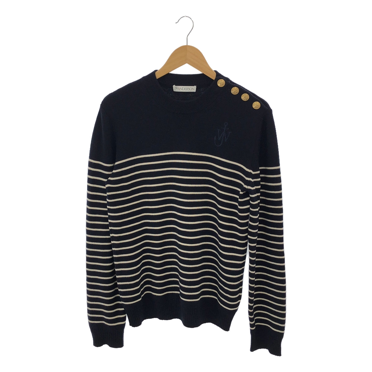 [Good Condition] JW Anderson / JW Anderson | Striped Extra Fine Wool Sweater / Logo Gold Button Knit Pullover