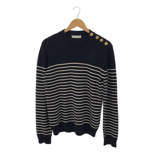 【미품】 JW Anderson / 제이 더블 앤더슨 | Striped Extra Fine Wool Sweater / 로고 골드 버튼 니트 풀오버