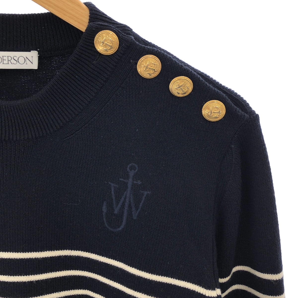 [Good Condition] JW Anderson / JW Anderson | Striped Extra Fine Wool Sweater / Logo Gold Button Knit Pullover