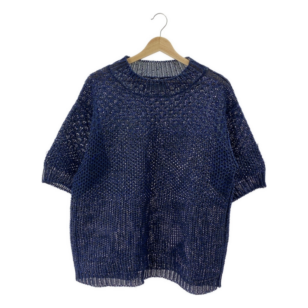 amachi. / アマチ | 2022SS | Washi Knit 和紙 ペーパー 半袖ニット | 6 | ネイビー | メンズ