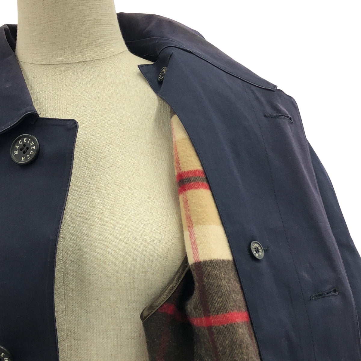 MACKINTOSH / マッキントッシュ | ゴム引き ロゴボタン ステンカラー コート / 着脱可ライナー | 38 | ネイビー | レディース