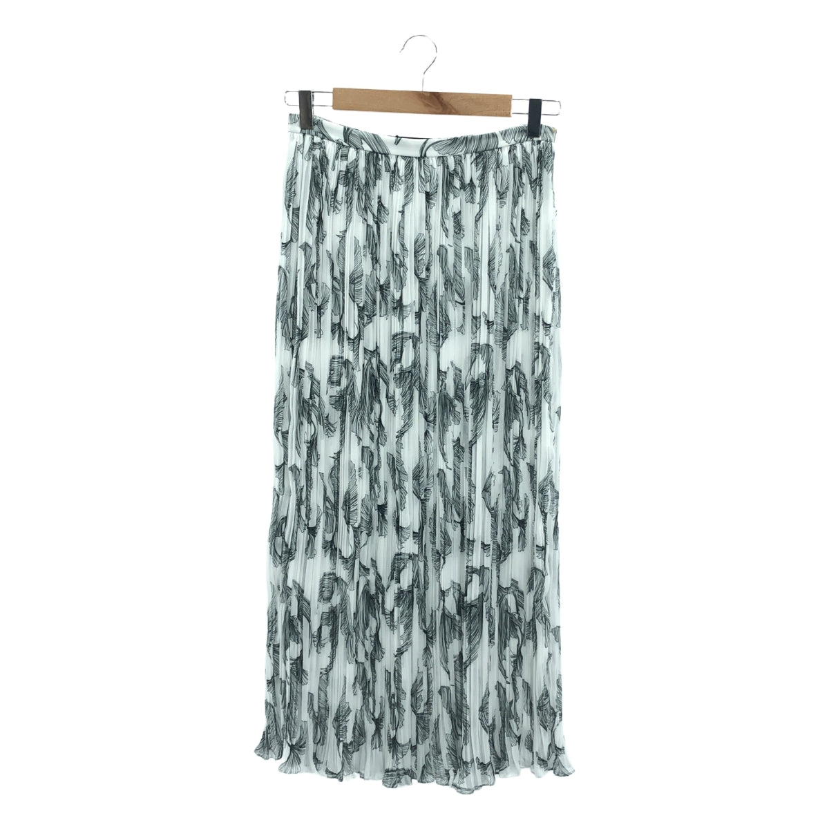 【美品】  ROCHAS / ロシャス | 総柄 サイドジップ プリーツ スカート | 40 | ホワイト/ブラック | レディース